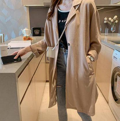 Women's Mid-Length Slim Lapel Trench Coat Jacket