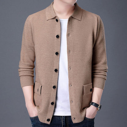 Vintage Knitted Lapel Cardigan for Men in Wool Blend