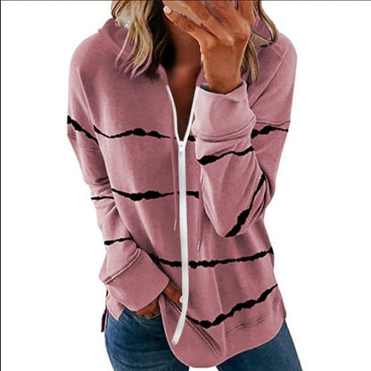 Striped Printed Loose Hooded Sweater for Women