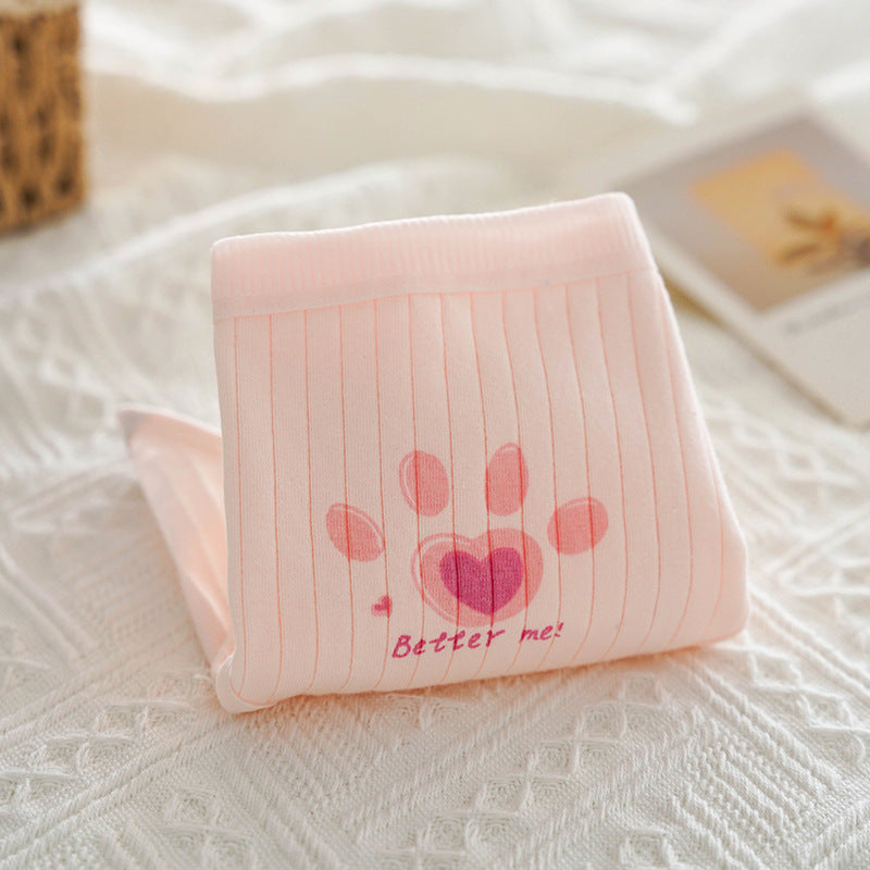 Cute Pink Cotton Drawstring Panties with Cat Paw Design