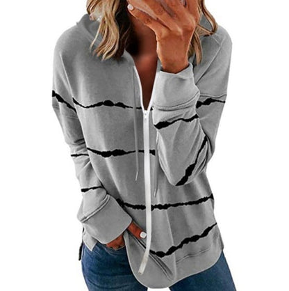 Striped Printed Loose Hooded Sweater for Women