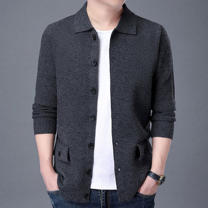 Vintage Knitted Lapel Cardigan for Men in Wool Blend