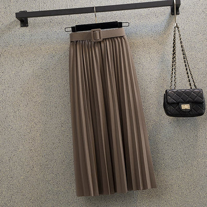 Mid-length A-line Mori Girl Pleated High Waist Skirt