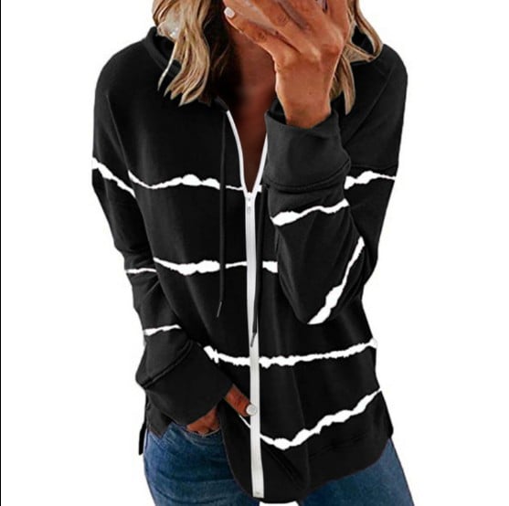Striped Printed Loose Hooded Sweater for Women