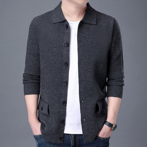 Vintage Knitted Lapel Cardigan for Men in Wool Blend