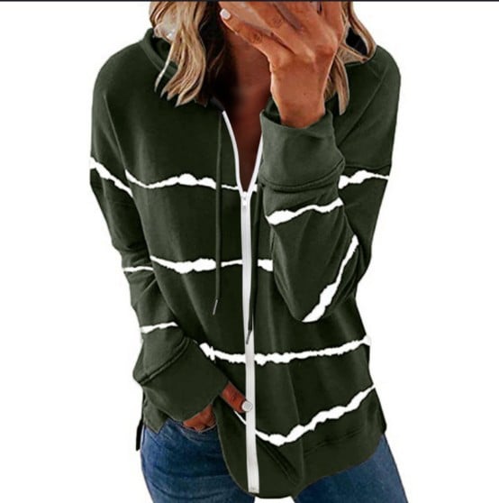 Striped Printed Loose Hooded Sweater for Women