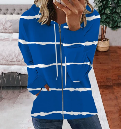 Striped Printed Loose Hooded Sweater for Women