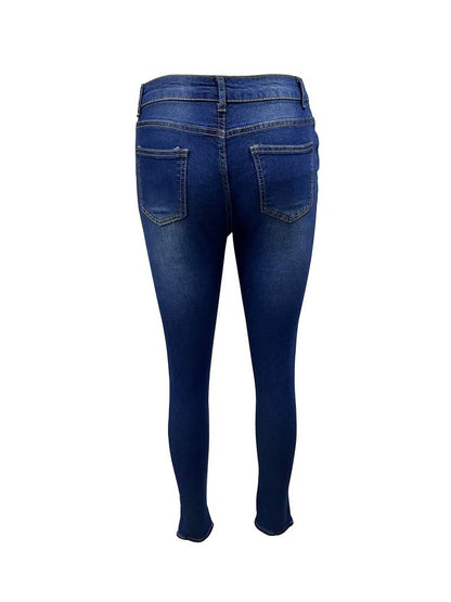 Navy Blue Distressed Skinny Leg Jeans for Women