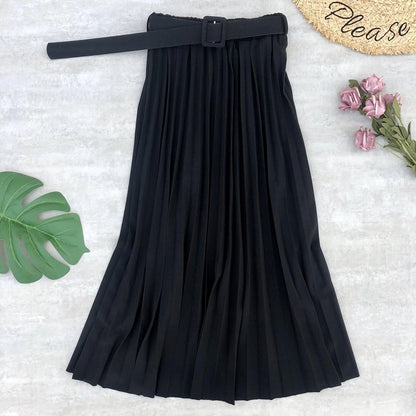 Mid-length A-line Mori Girl Pleated High Waist Skirt