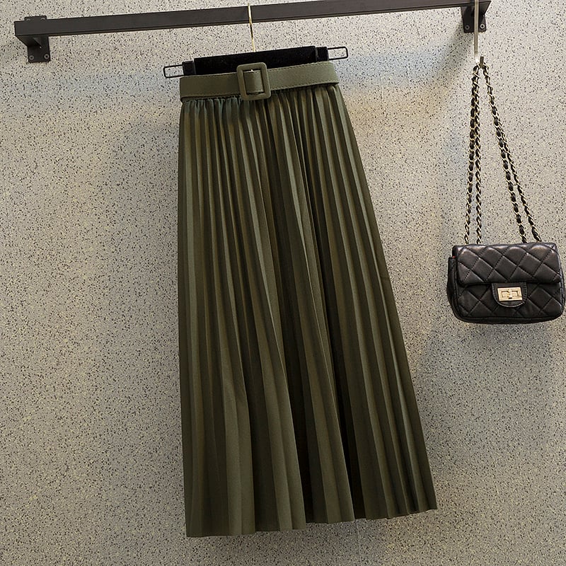 Mid-length A-line Mori Girl Pleated High Waist Skirt
