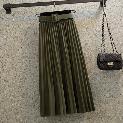 Mid-length A-line Mori Girl Pleated High Waist Skirt