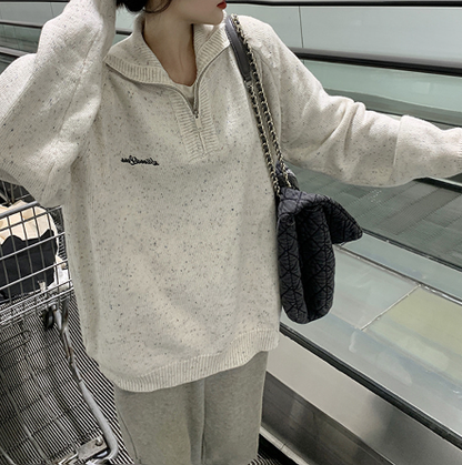Gentle Polka Dot Embroidery Knit Sweater for Women