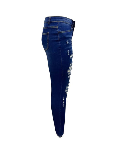 Navy Blue Distressed Skinny Leg Jeans for Women