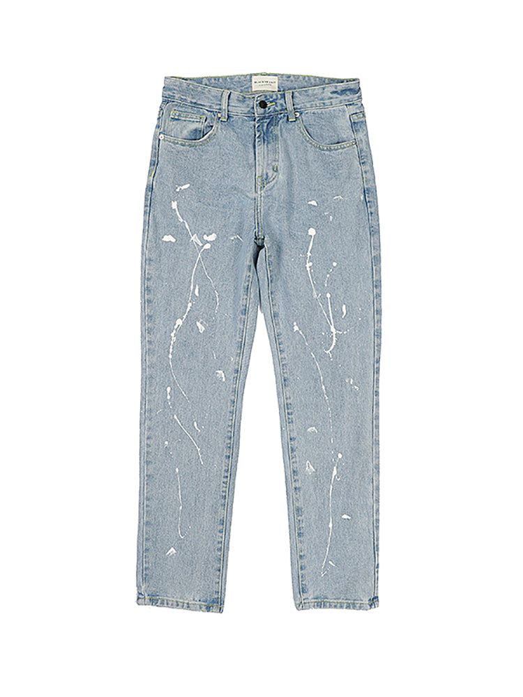 Hand-Splashed Straight-Leg Jeans