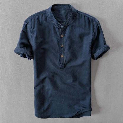 2020 New Men's Short Sleeve Stand Collar Shirt