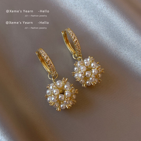 Women's Rice Bead Fireworks Ball Pendant Earrings