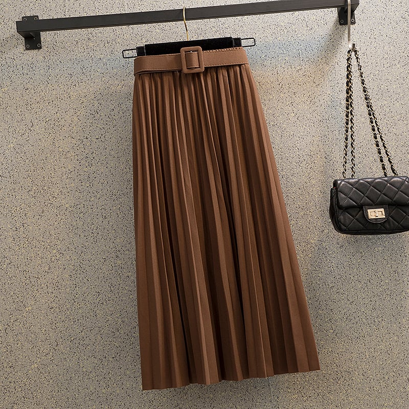Mid-length A-line Mori Girl Pleated High Waist Skirt