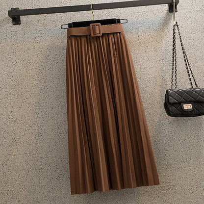Mid-length A-line Mori Girl Pleated High Waist Skirt