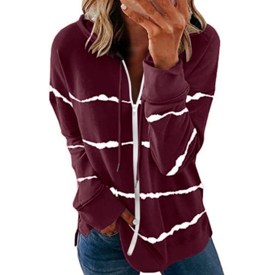 Striped Printed Loose Hooded Sweater for Women