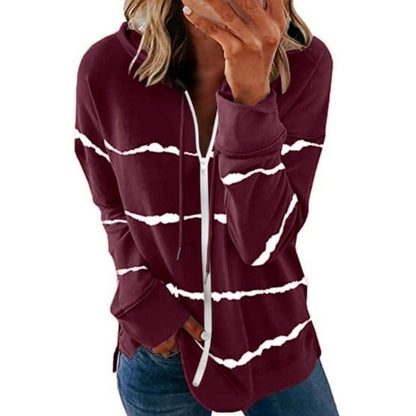 Striped Printed Loose Hooded Sweater for Women