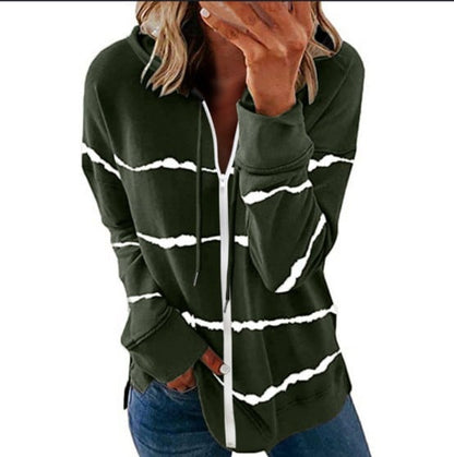 Striped Printed Loose Hooded Sweater for Women