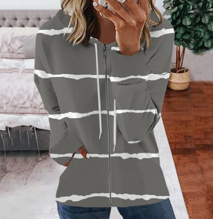 Striped Printed Loose Hooded Sweater for Women