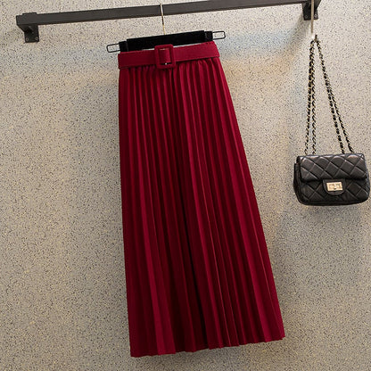 Mid-length A-line Mori Girl Pleated High Waist Skirt