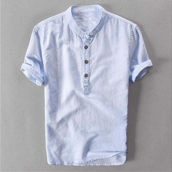 2020 New Men's Short Sleeve Stand Collar Shirt
