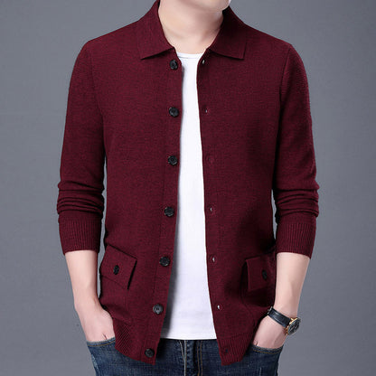 Vintage Knitted Lapel Cardigan for Men in Wool Blend