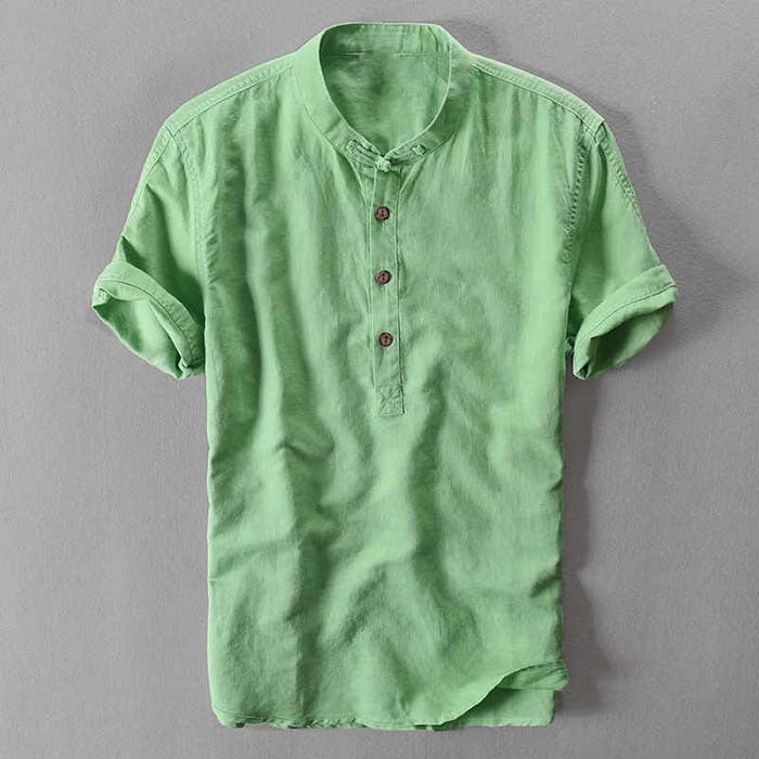 2020 New Men's Short Sleeve Stand Collar Shirt