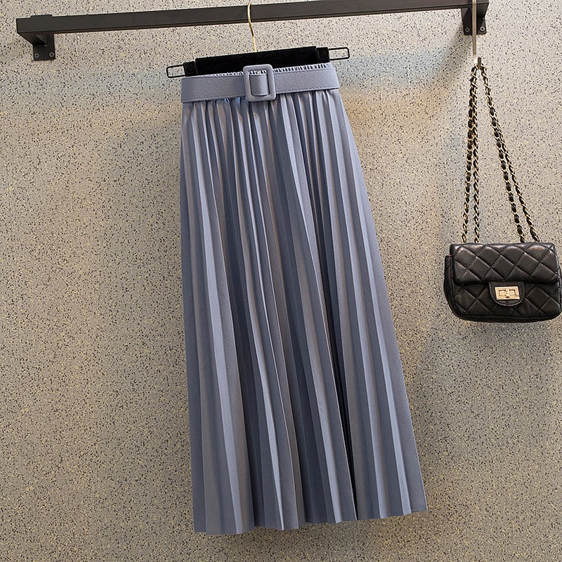 Mid-length A-line Mori Girl Pleated High Waist Skirt