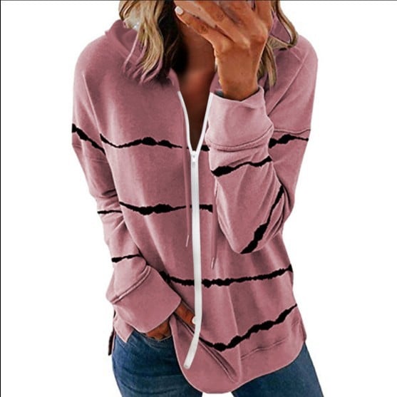 Striped Printed Loose Hooded Sweater for Women